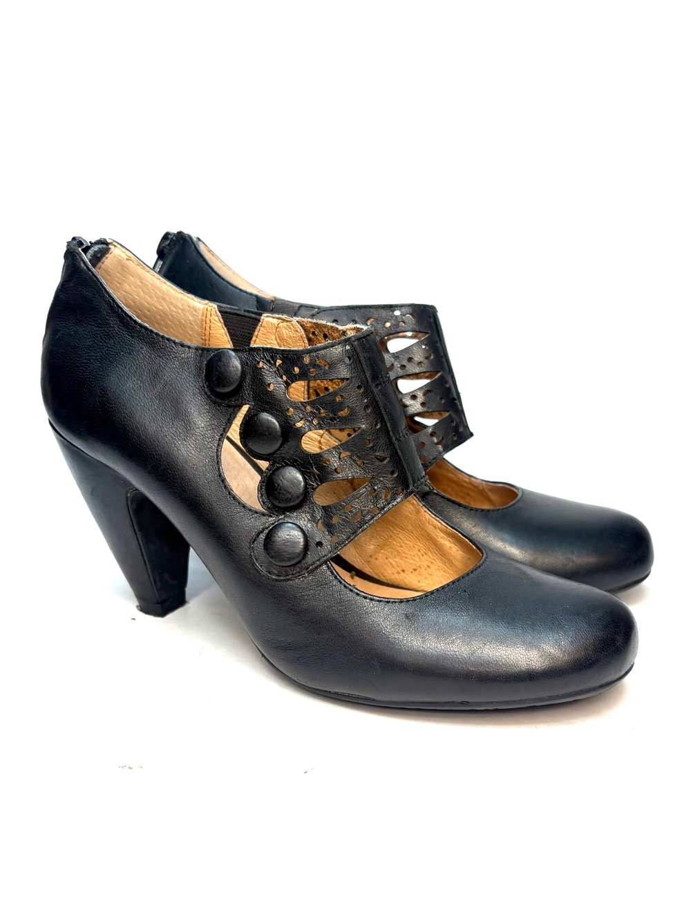 Miz Mooz Sharon Black Leather Mary Jane Heels | 8